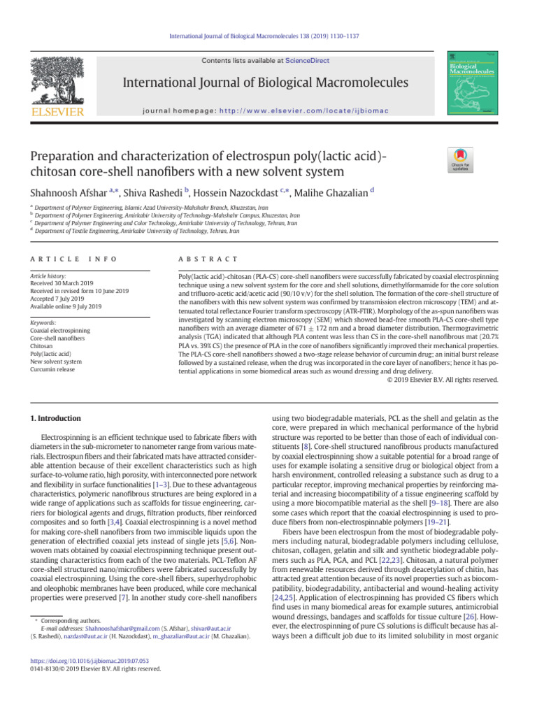 Preparation and Characterization of Electrospun Poly (Lactic Acid ...