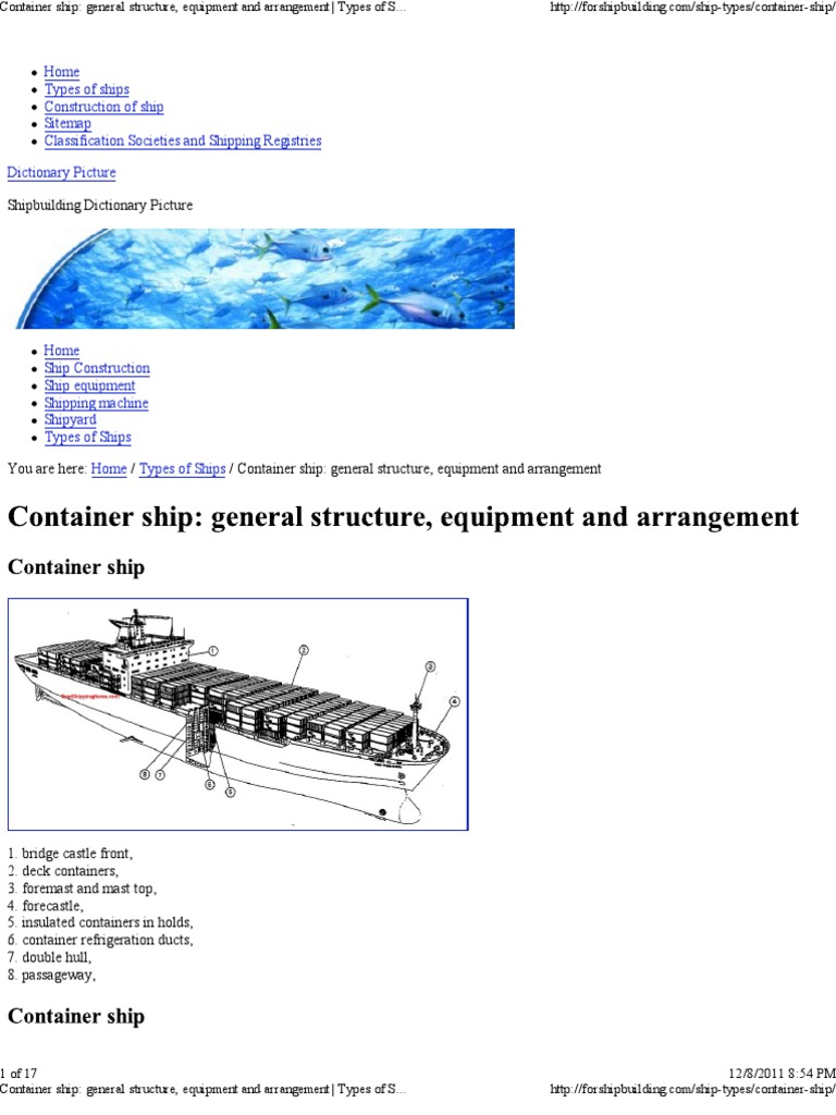 Container Ship General Structure, Equipment and Arrangement Types