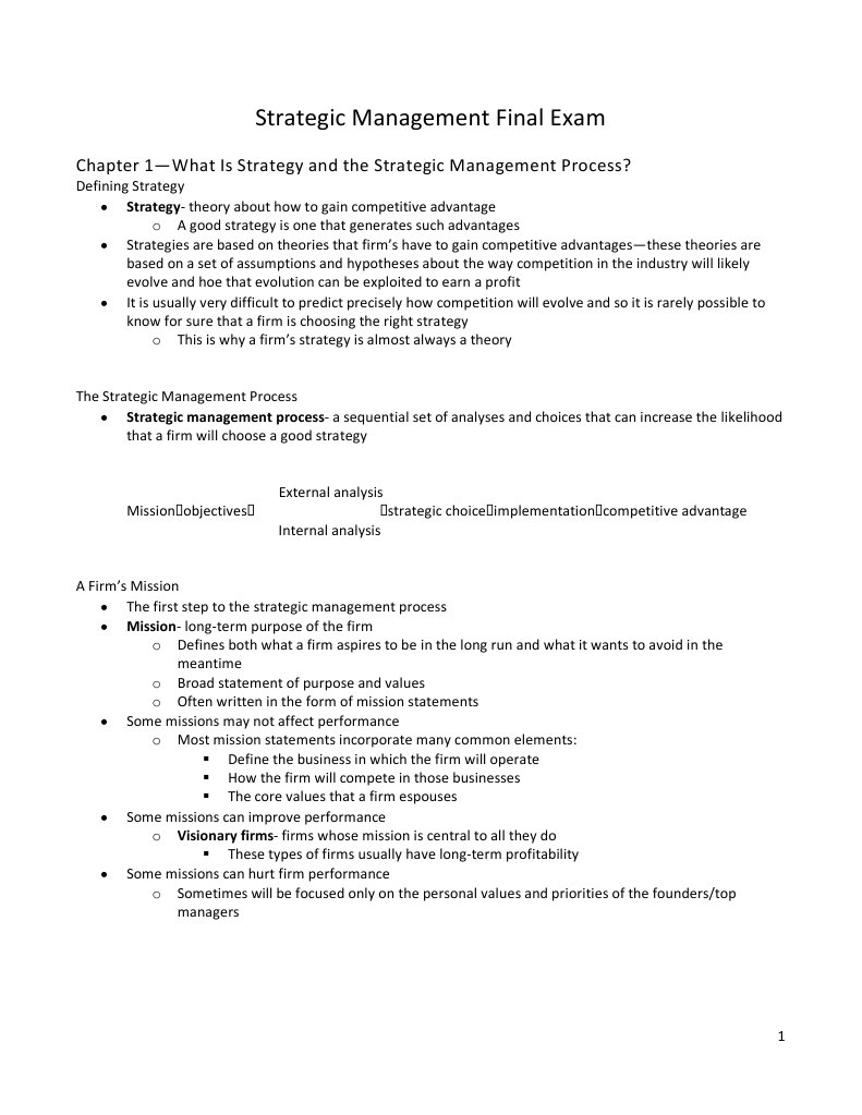 Strategic Management Final Exam | PDF | Competitive Advantage ...