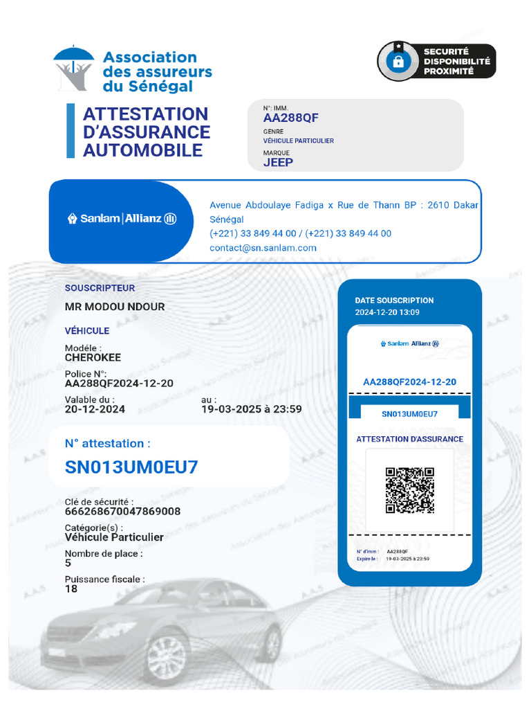 Attestation automobileSN013UM0EU7 | PDF