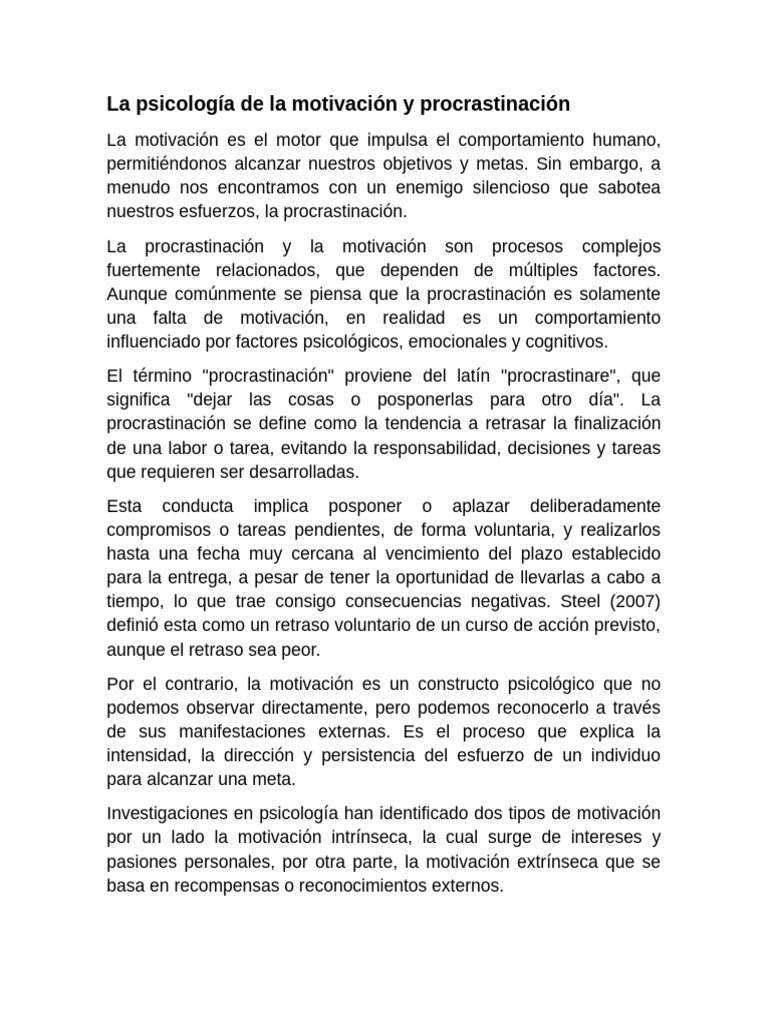 Psicología de La Motivación y Procrastinación 2 | PDF | Motivacional ...