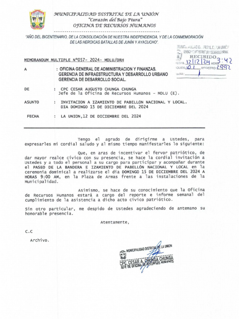 Invitacion Izamiento Domingo 15 Dic | PDF