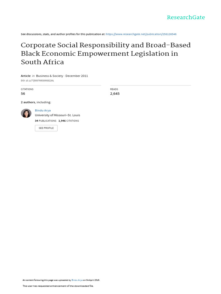 CSR and Black Economic Empowerment in SA | PDF | Corporate Social ...