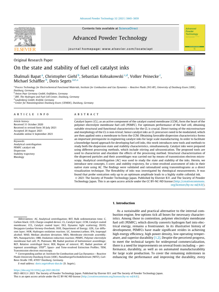 Fuel Cell Catalyst Ink Stability Analysis | PDF | Applied And ...