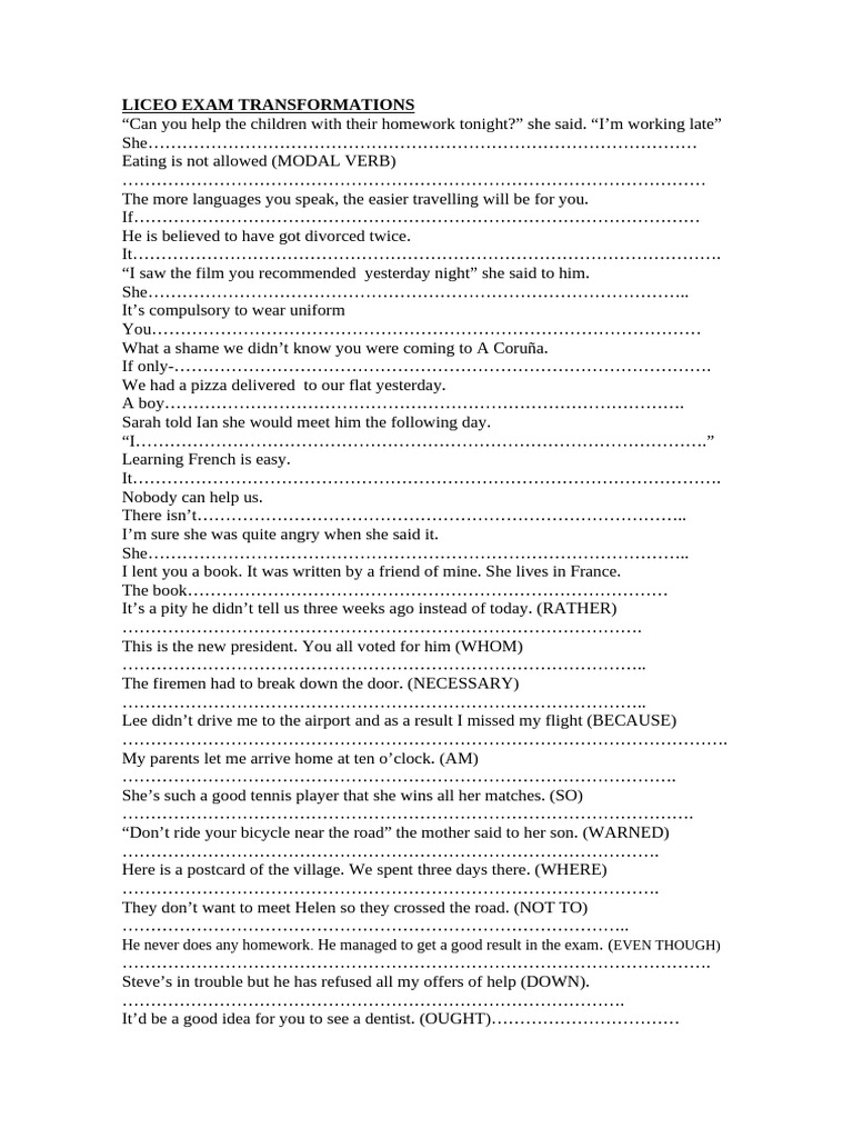 Liceo Exam Language Transformations | PDF | Laughter