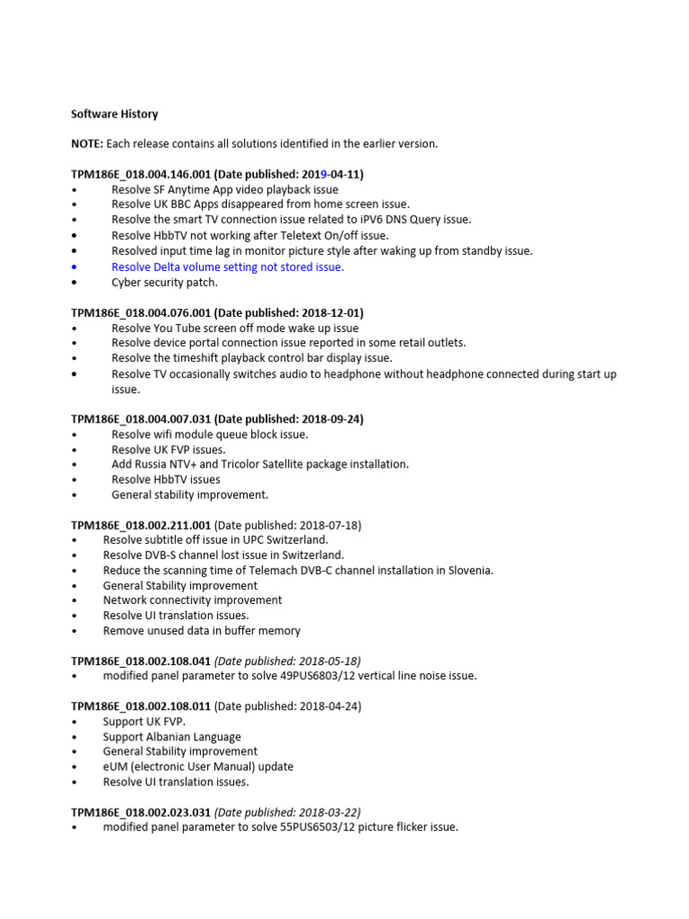 Software Release History and Updates | PDF