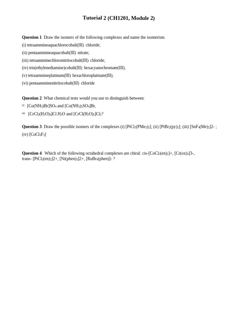 Tutorial 2 CH1201 Module 2 | PDF