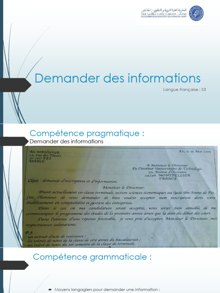 Demander des informations en français | PDF