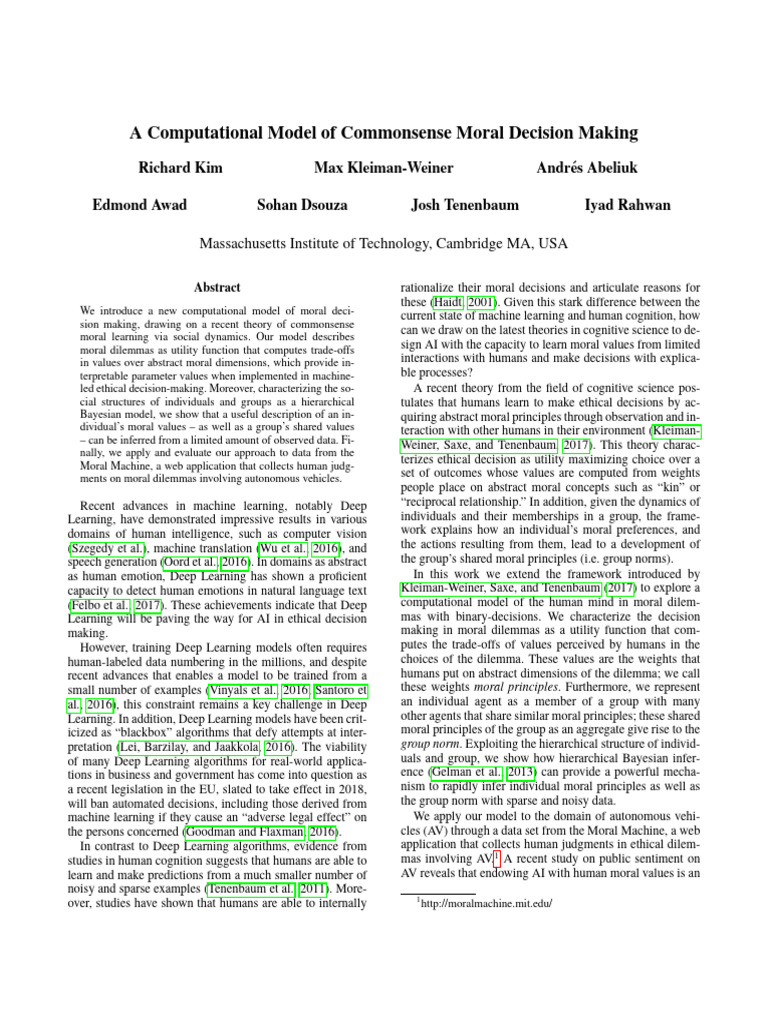 Computational Model of Commonsense Moral Decision Making MIT | PDF ...