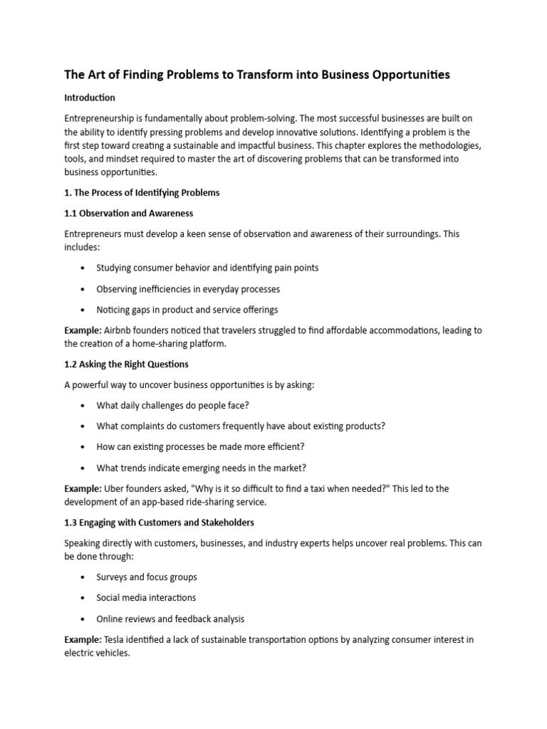 The Art Of Finding Problems Pdf Entrepreneurship Business