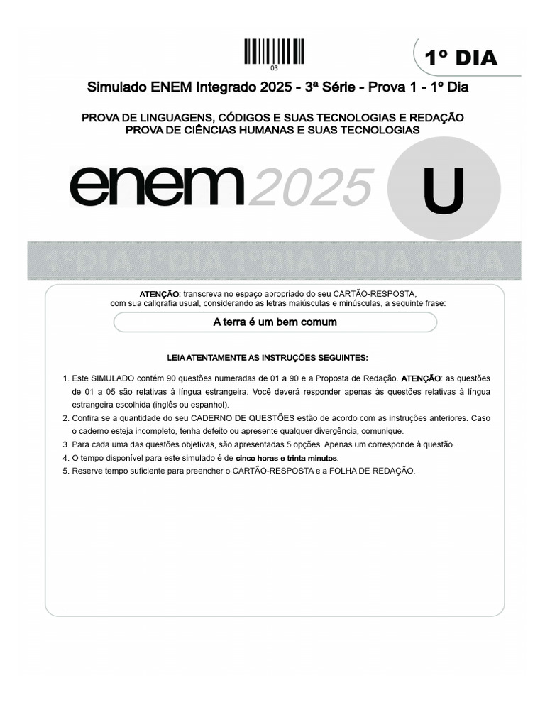 Simulado ENEM 2025: Prova de Linguagens e Redação | PDF | Amor ...