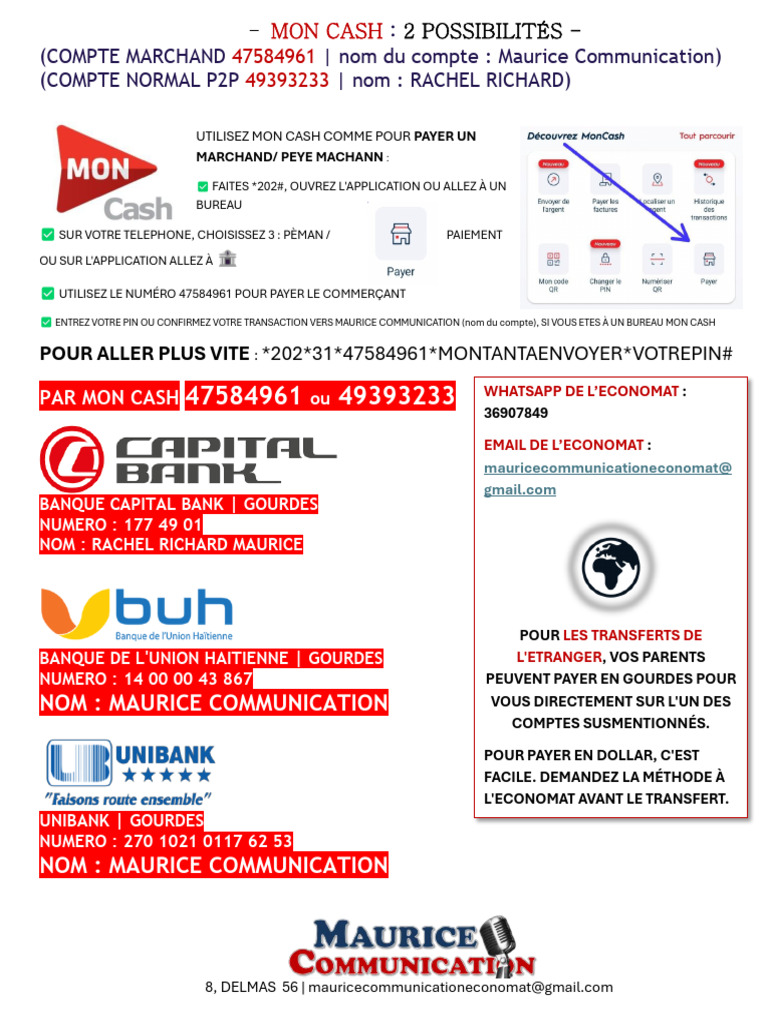 Frais et options de paiement Mon Cash | PDF