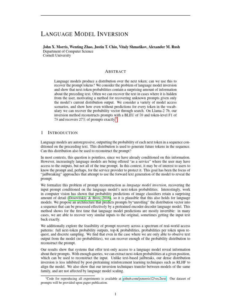 Inverting Language Model Outputs | PDF