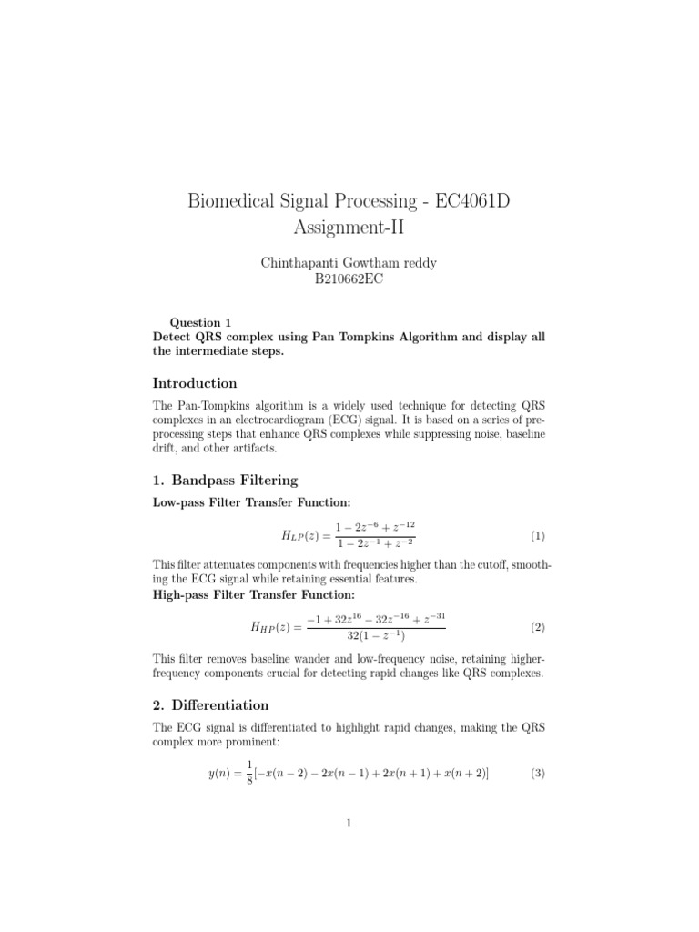 QRS Detection in ECG Using Pan-Tompkins | PDF | Spectral Density ...