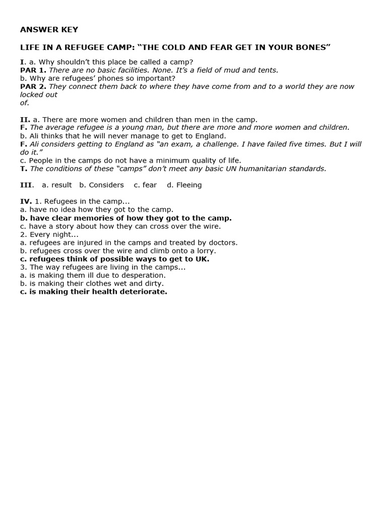 Refugees Exam Answer Key | PDF