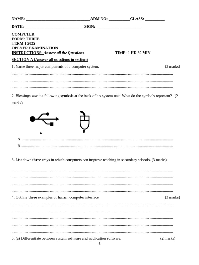 Computer Systems Exam Paper 2025 | PDF | Usb | Information And ...