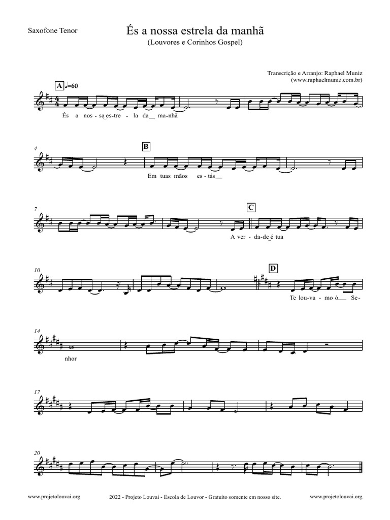 Partituras Gratis Da Musica Es A Nossa Estrela Da Manha para Saxofone ...