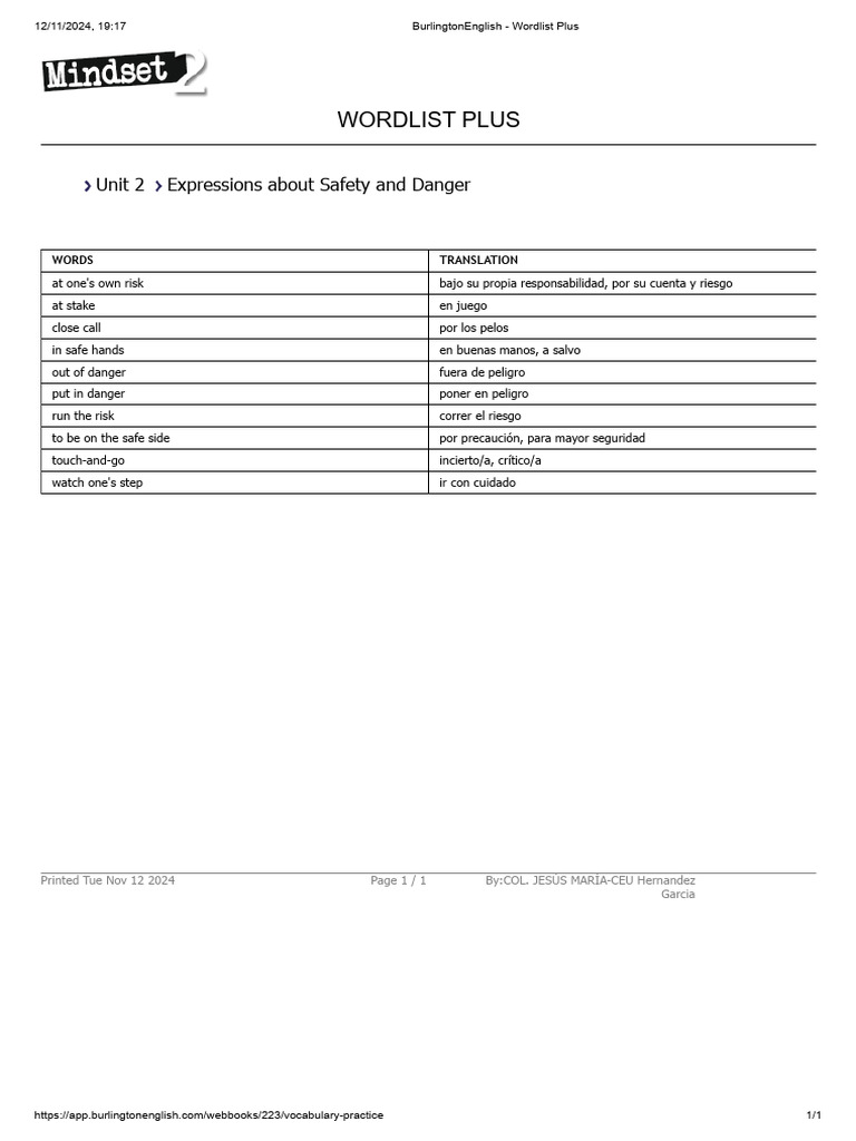 Expressions Safety & Danger - Unit 2 | PDF