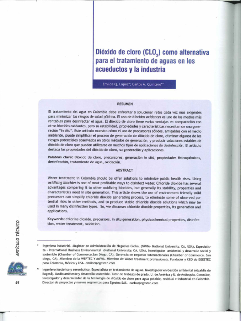 Articulo Sobre Cio2 - Revista Acodal - Tratamiento de Aguas | PDF