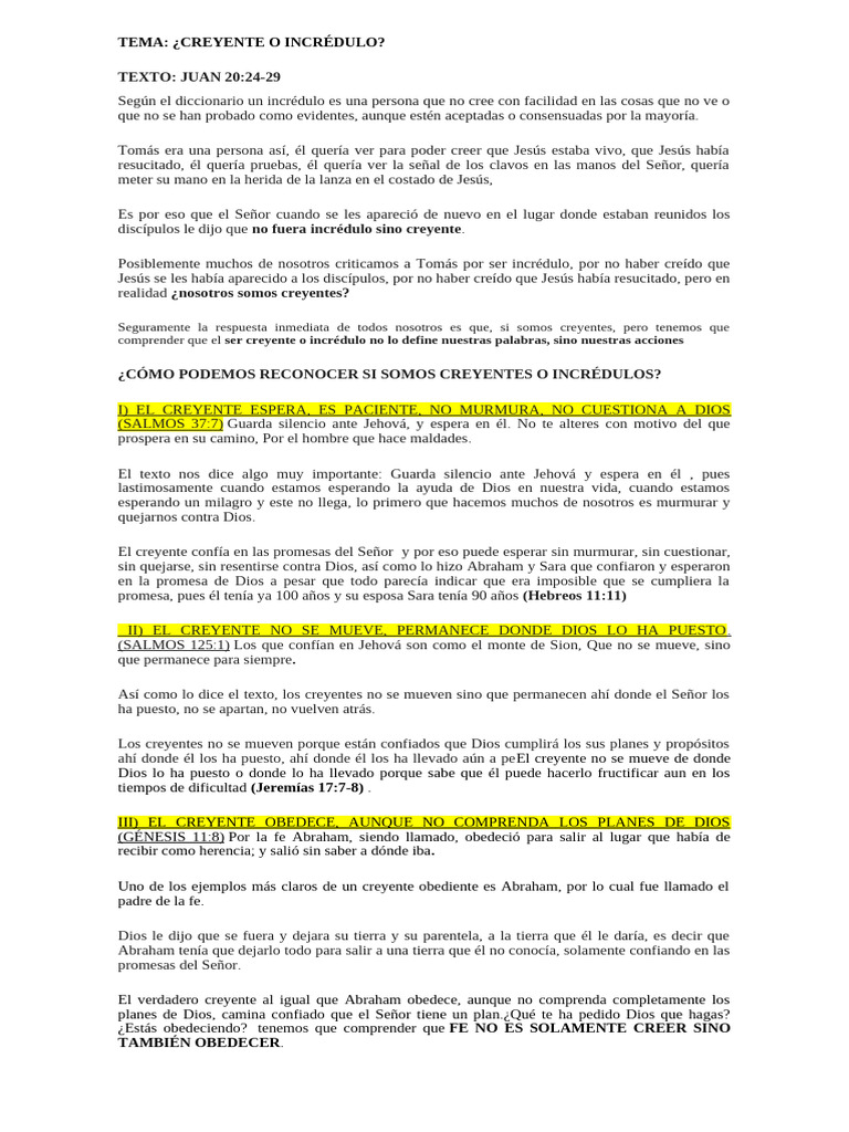 Creyente o Incredulo | PDF | Abrahán | Dios