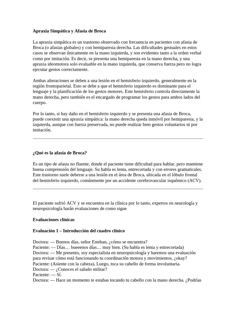 Apraxia Simpática y Afasia de Broca | PDF | Afasia | Sistema nervioso