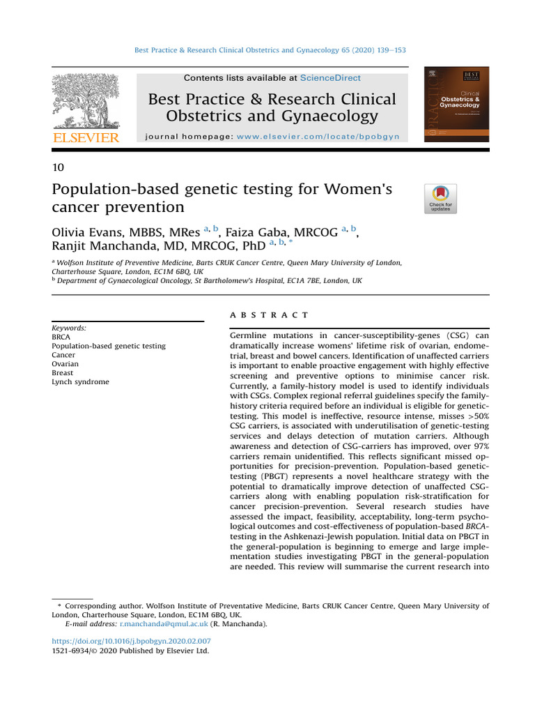 View of Population-based genetic testing for Women's cance | PDF | Cancer ...