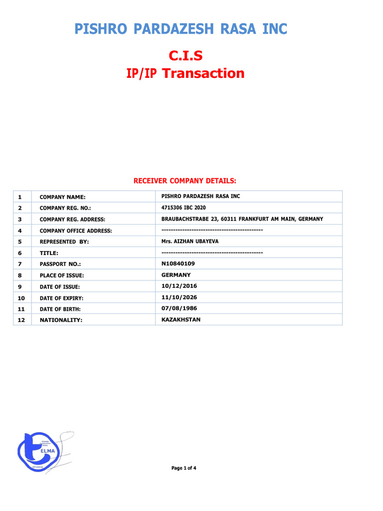 Receiver Bank Details for Pishro Pardazesh | PDF | Banking | Banking ...