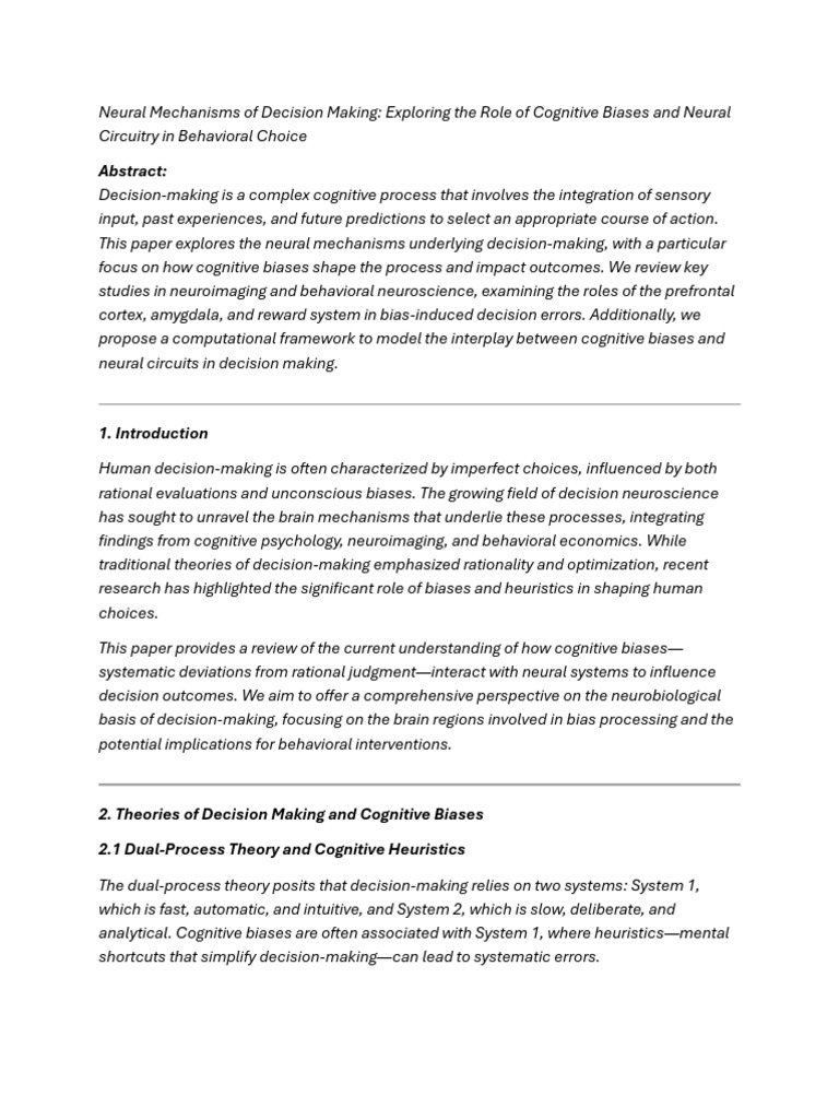 Neural Mechanisms in Decision Making | PDF | Decision Making | Reward ...