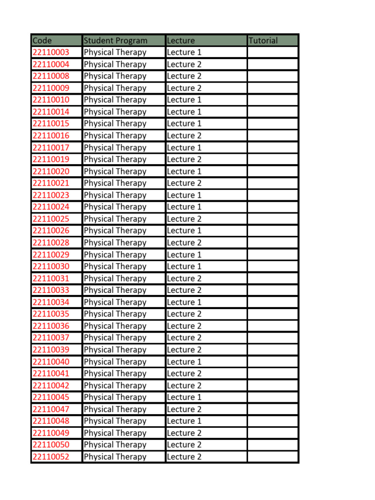 Physical Therapy Lecture Schedule | PDF