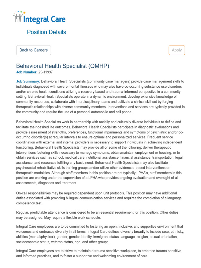 Position Details - Integral Care Careers | PDF | Mental Health | Mental ...