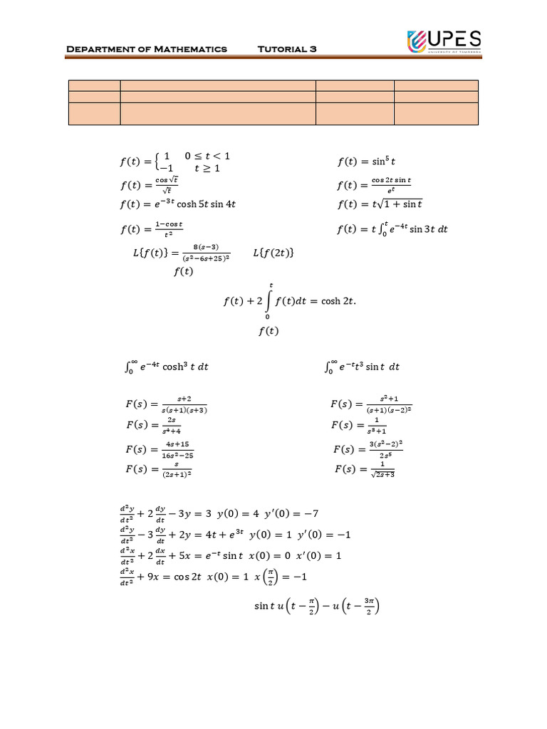 Laplace Transforms and Fourier Series Tutorial | PDF | Mathematics ...