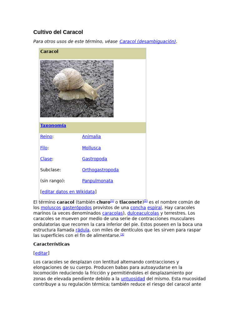 Características y desarrollo del caracol | PDF
