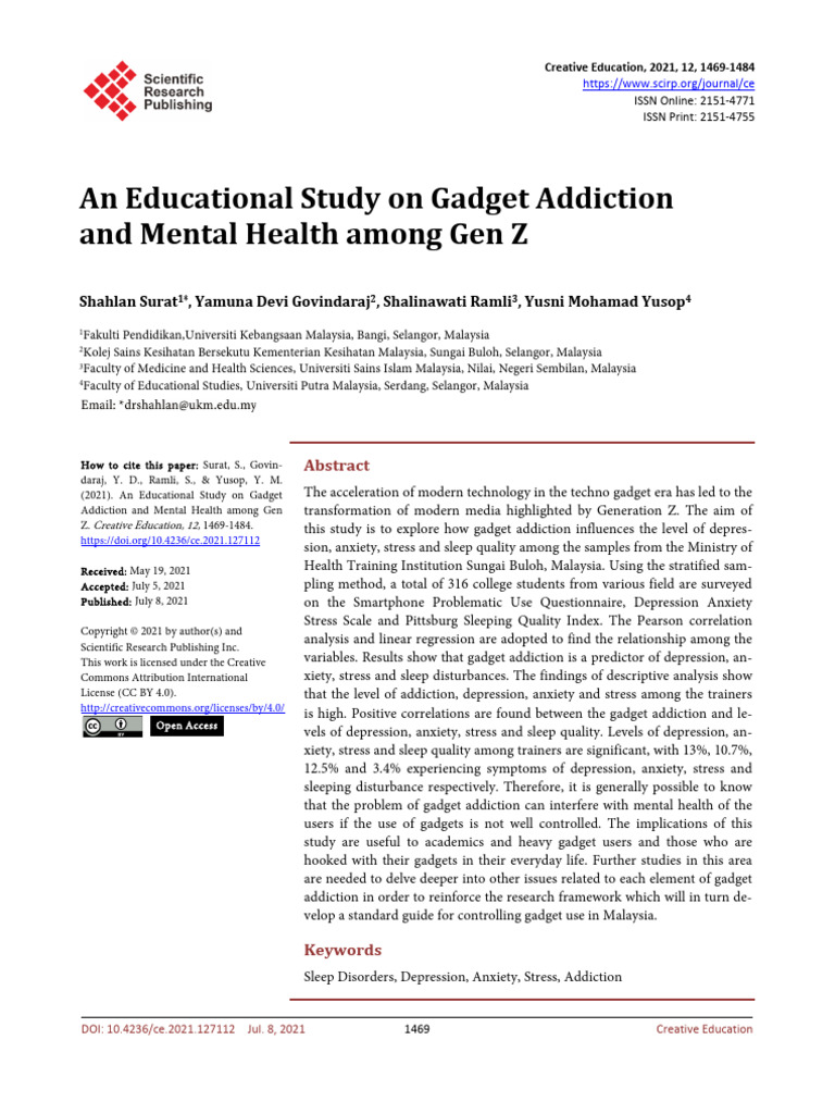 An Educational Study On Gadget Addiction and Menta | PDF | Psychology