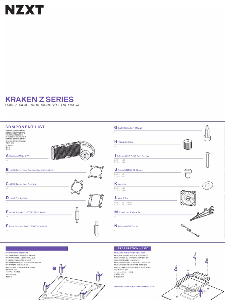 Manual de Instruções NZXT Kraken Z73 (2 Páginas) | PDF