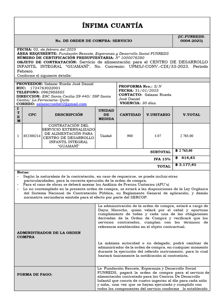 Orden de Compra Ínfima Cuantía 2025 | PDF | Presupuesto