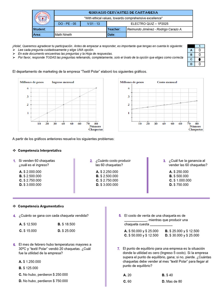 EQ - Math 9° - GCC 1P2025 | PDF