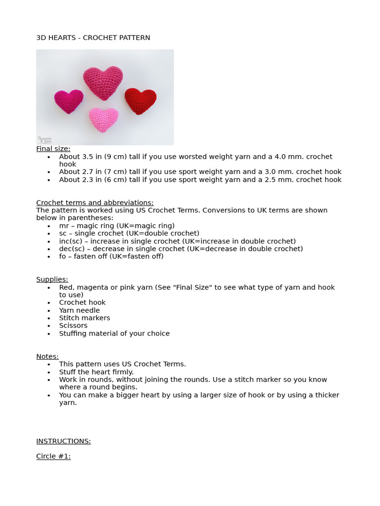 3D HEARTS Crochet Pattern | PDF