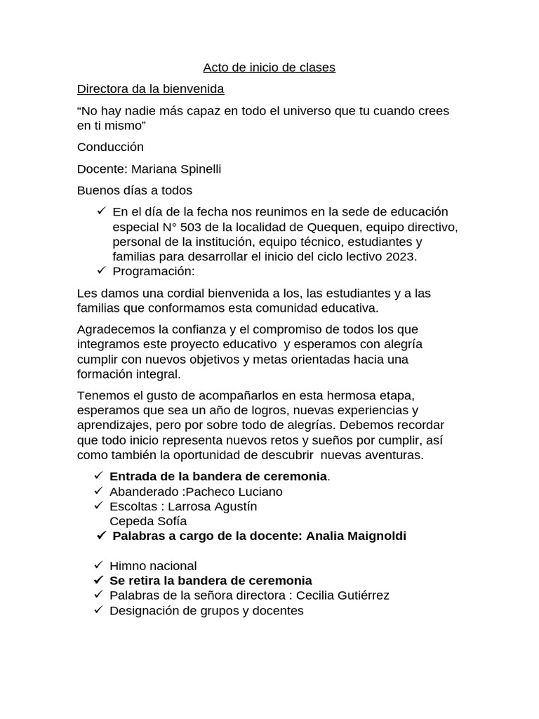 Acto de Inicio de Clases 2023 | PDF