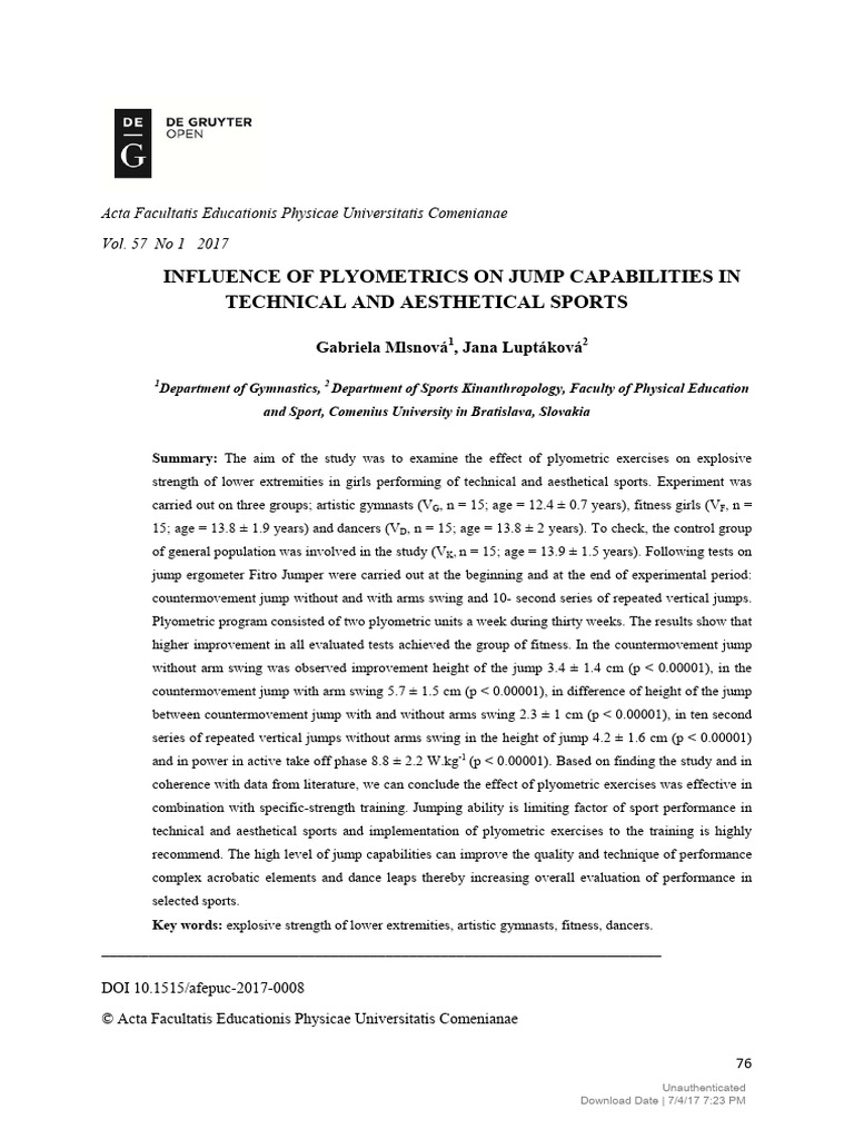 Influence of Plyometrics On Jump Capabilities in T | PDF | Strength ...