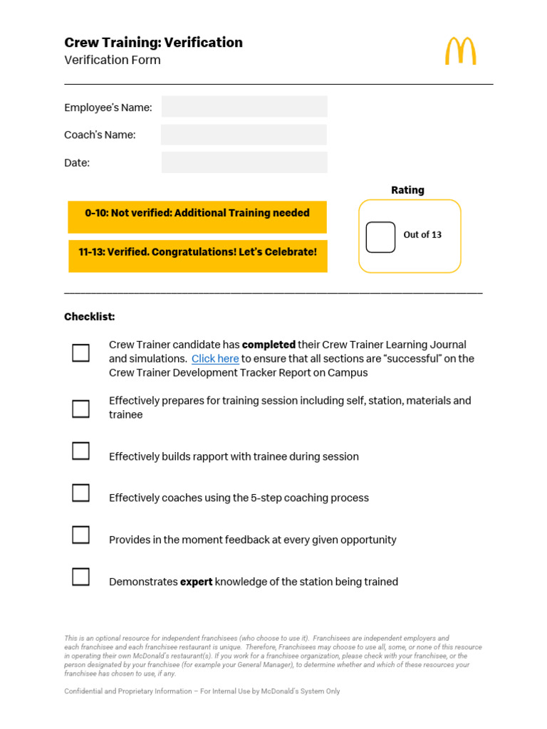 Crew Trainer Verification Checklist | PDF | Franchising