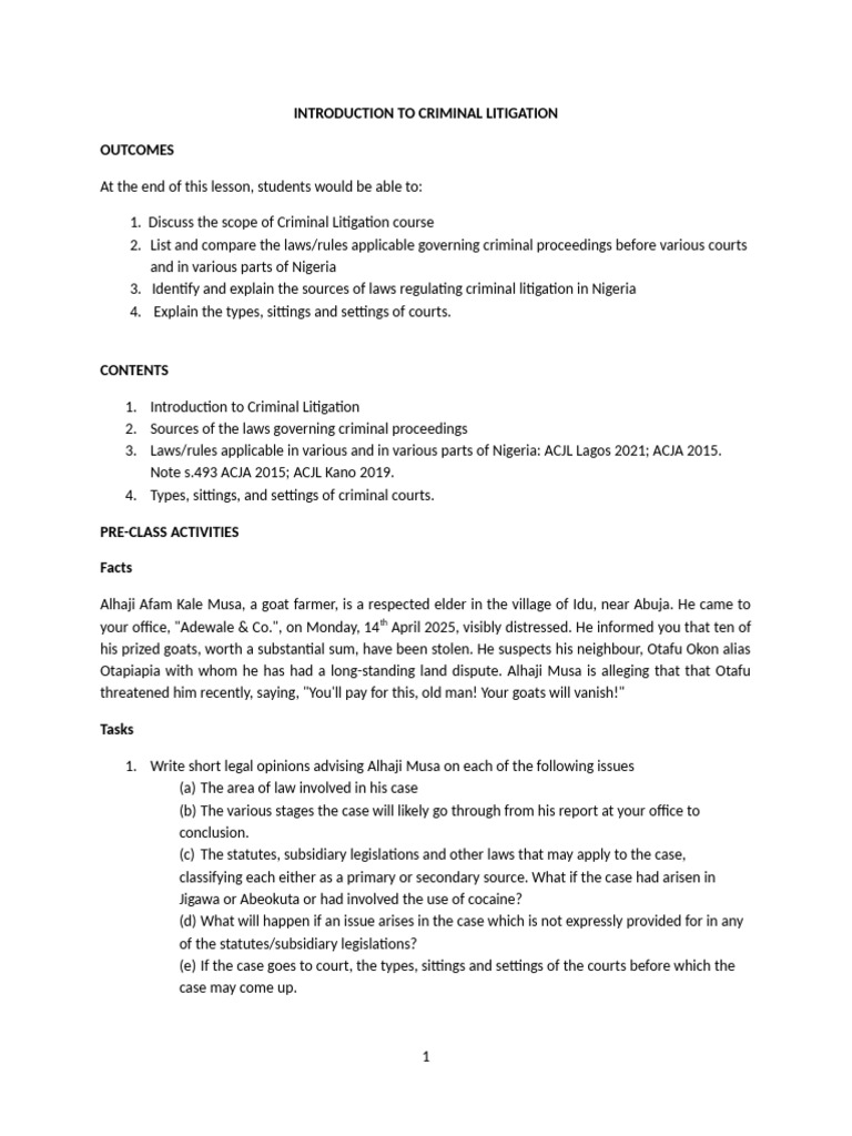 Week 3 - Introduction To Criminal Litigation Lesson Plan | PDF ...