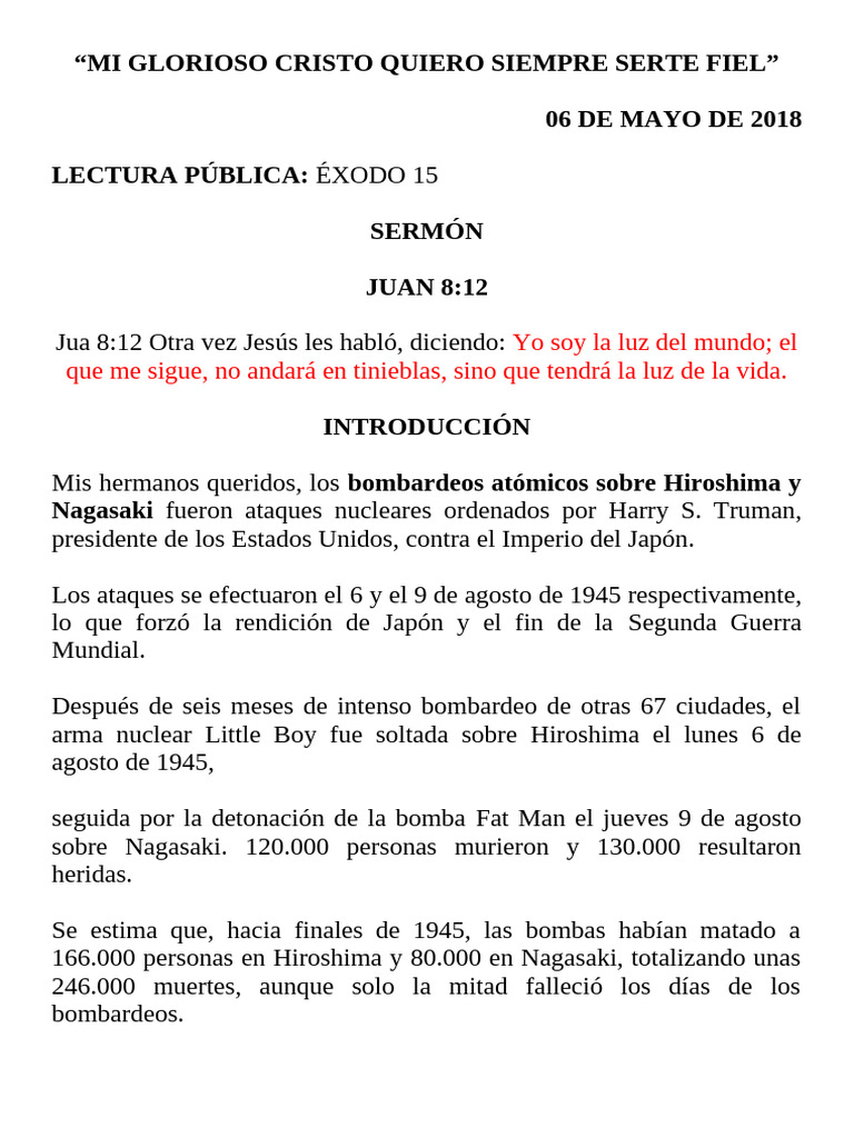 Reflexión sobre Juan 8:12 | PDF | Cristo (título) | Pecado