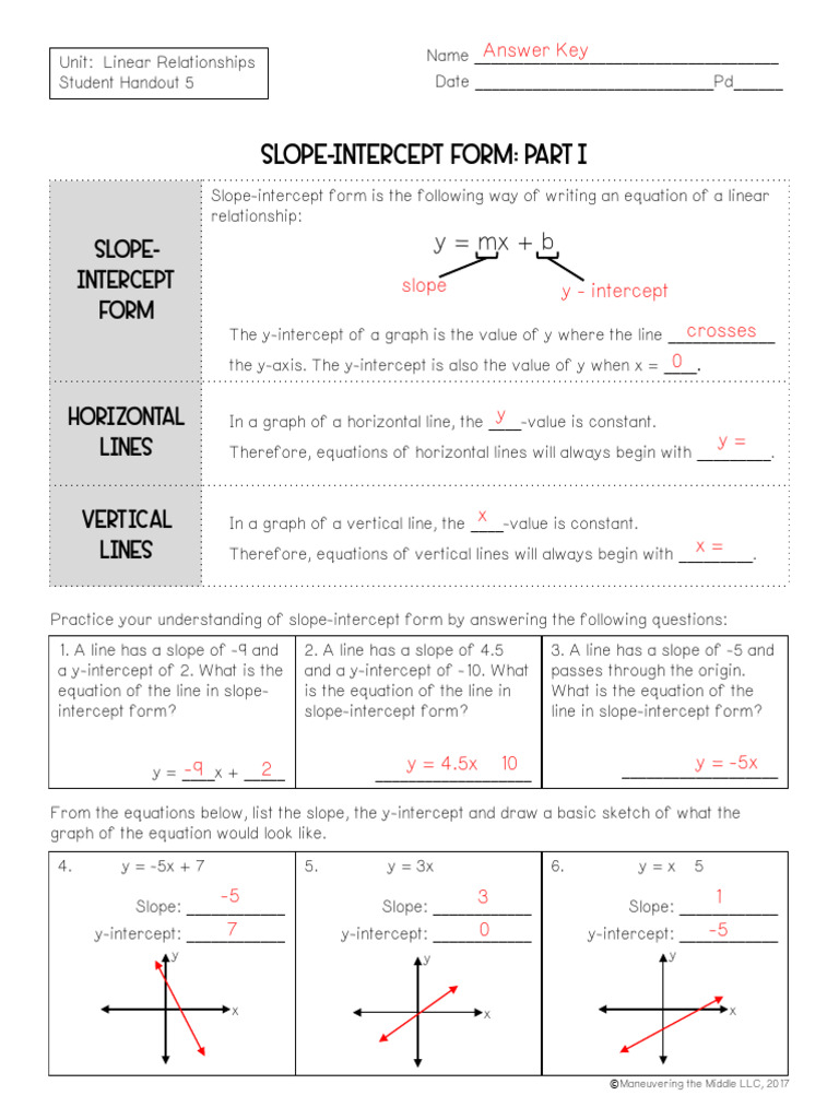 Slope-Intercept Form Practice Guide | PDF | Elementary Mathematics ...