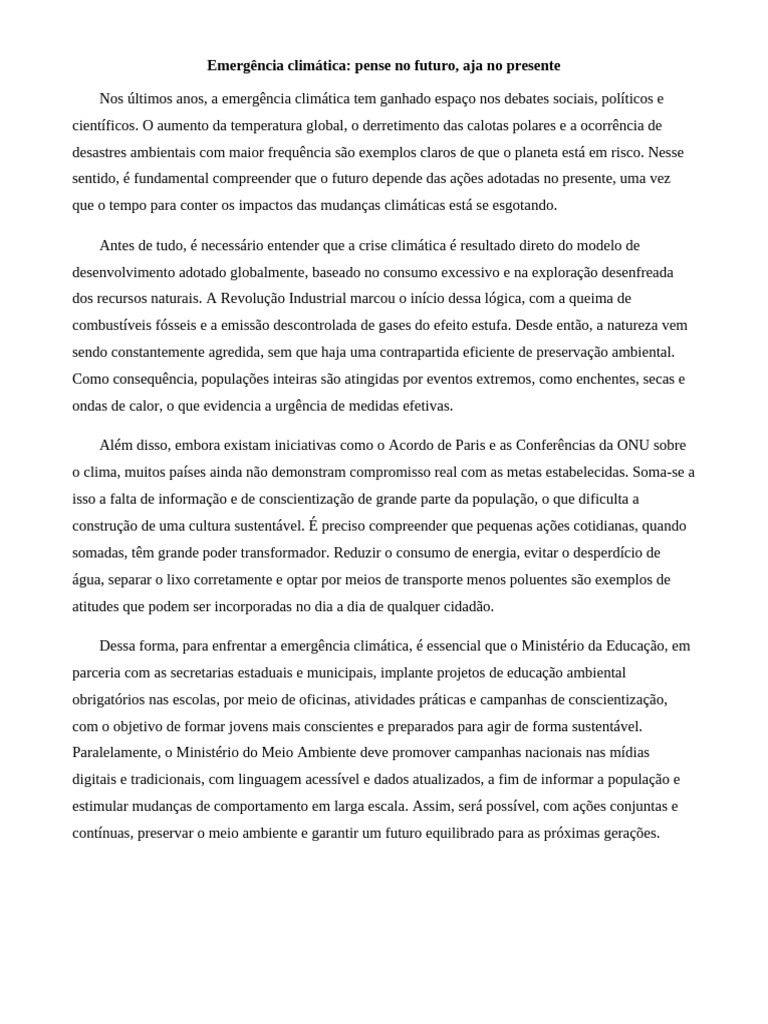 Emergência Climática: Aja Agora pelo Futuro | PDF | Aquecimento global ...
