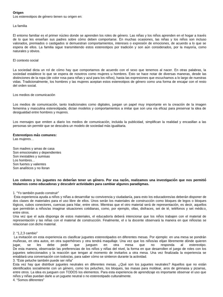 Orígenes y cambios en estereotipos de género | PDF | Estereotipos | Género