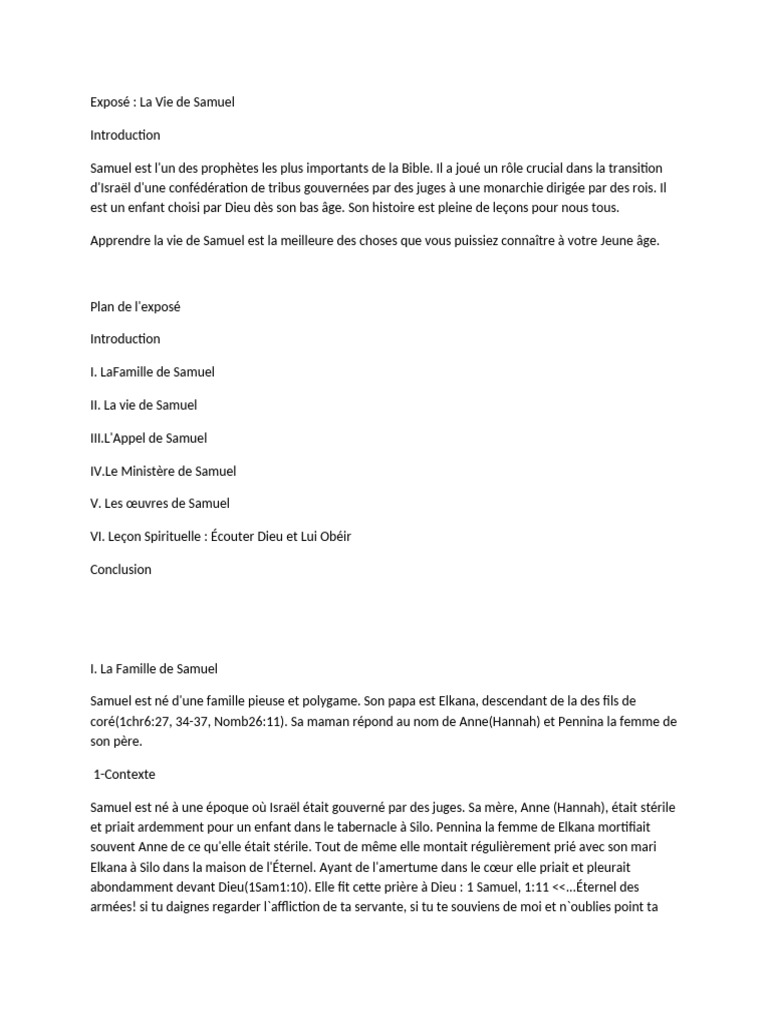 La Vie de Samuel dans la Bible | PDF | Samuel | Livres de Samuel