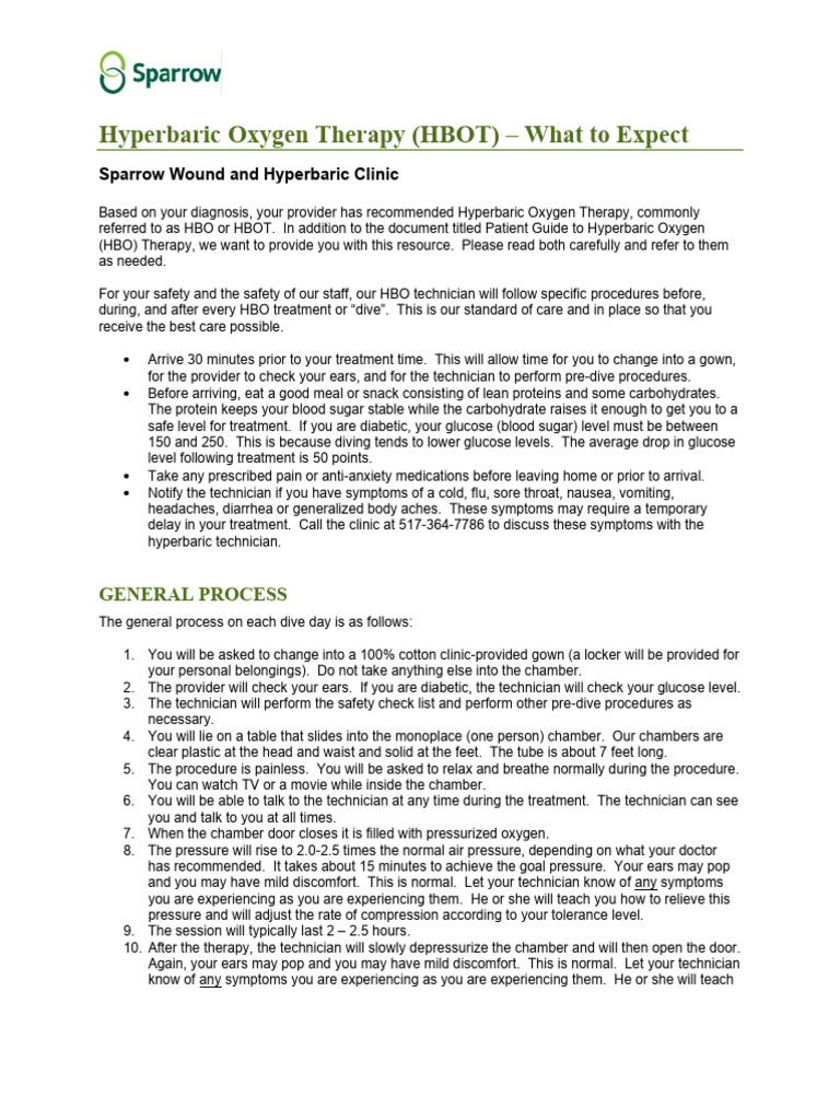 Hyperbaric Oxygen Therapy What To Expect | PDF | Medical Specialties ...