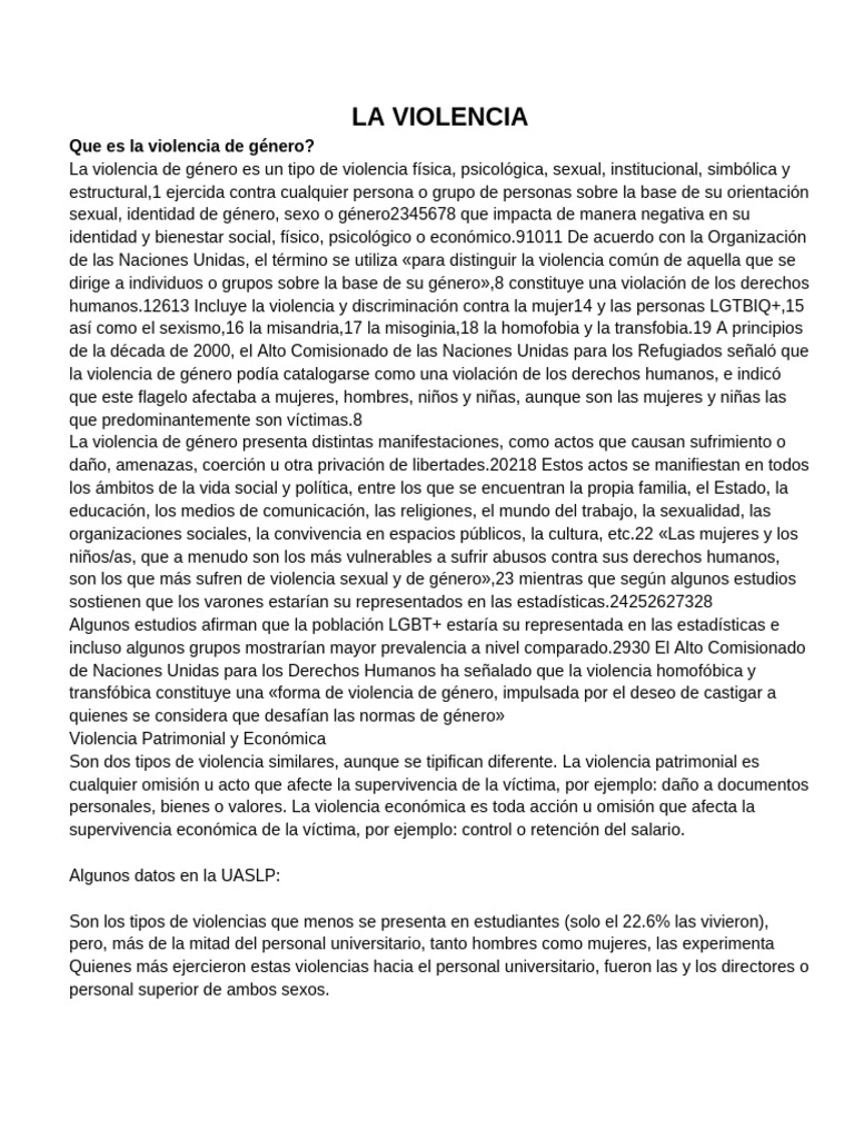 Tipos y Efectos de la Violencia de Género | PDF | Violencia | Violencia ...