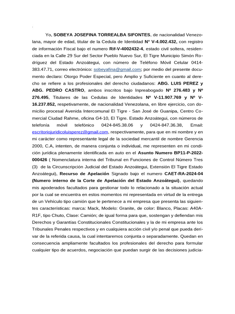 Poder Especial para Representación Legal | PDF | Justicia | Crimen y ...