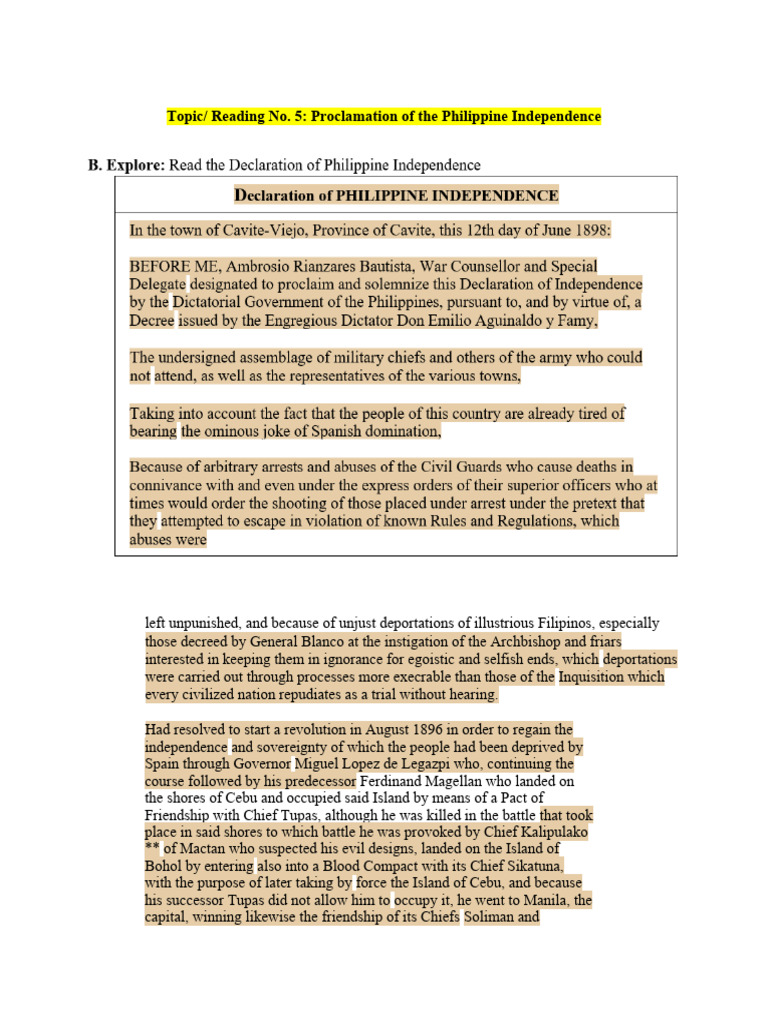 Philippine Independence Proclamation | PDF | Philippines | Spanish East ...